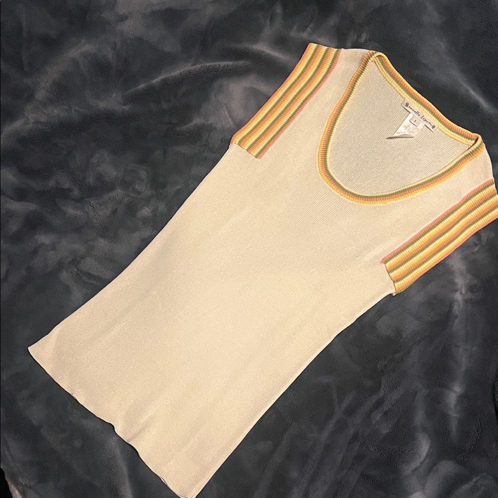 Nanette Lepore Cream Knitted Tank Top with Multicolor Stripes